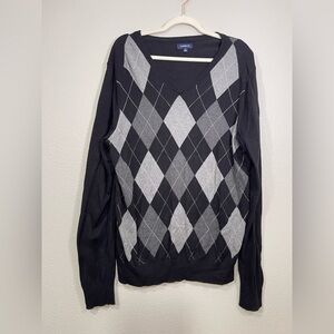 Croft & Barrow Shirt Sweeter Pullover Black and Gray Argyle V-Neck Sweater Men L